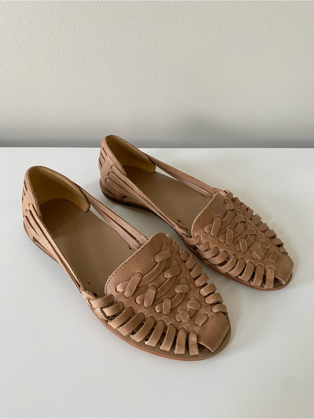 Nisolo Braided Leather Huarache Flats in Almond 6.5